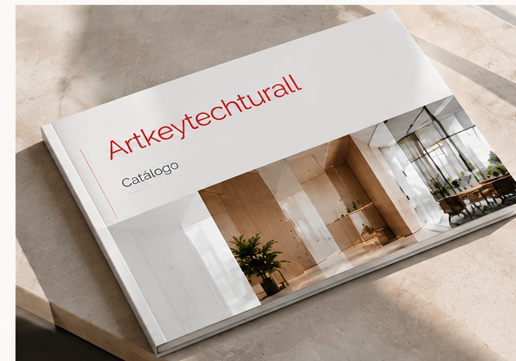 Catálogo impreso de Artkeytechturall sobre una superficie de piedra